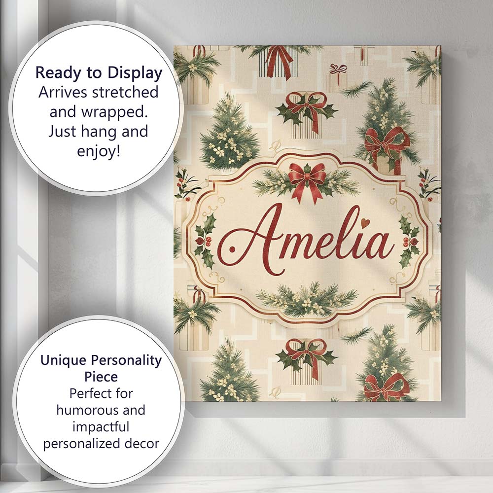 Personalised Name Elegant Christmas Custom  Unique Gift Idea Contemporary Display Canvas Wall Art Print Decor Picture Ready to Hang