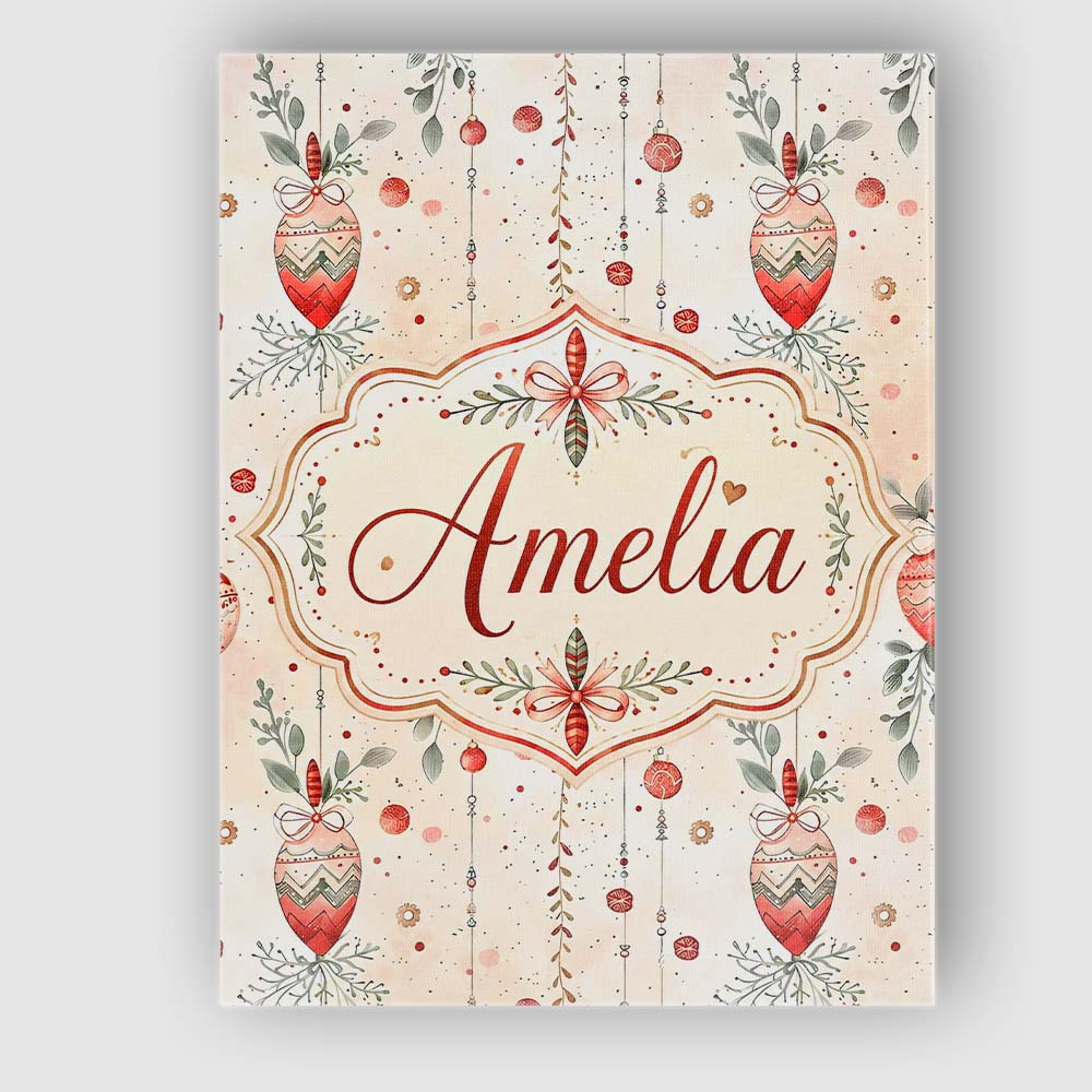 Personalised Name Delicate Hanging Christmas Custom Bespoke  Contemporary Display Canvas Wall Art Print Decor Picture Ready to Hang