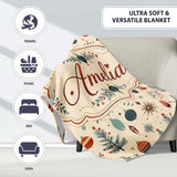 Christmas Ornaments Trees Stars Mid Century Seamless Pattern Lovely  Personalised Custom Name Super Soft Fleece Blanket Bed Sofa Throw