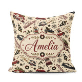 Custom Name Festive Holiday Cars Gifts Snowflakes Happy Holidays Square Filled Cushion Throw Pillow Sofa Bed Home Decor Zip Washable UK Made