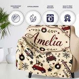 Festive Holiday Cars Gifts Snowflakes Happy Holidays Seamless Lovely  Personalised Custom Name Super Soft Fleece Blanket Bed Sofa Throw