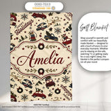 Festive Holiday Cars Gifts Snowflakes Happy Holidays Seamless Lovely  Personalised Custom Name Super Soft Fleece Blanket Bed Sofa Throw