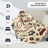 Festive Holiday Cars Gifts Snowflakes Happy Holidays Seamless Lovely  Personalised Custom Name Super Soft Fleece Blanket Bed Sofa Throw