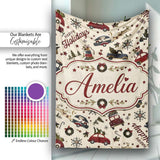 Festive Holiday Cars Gifts Snowflakes Happy Holidays Seamless Lovely  Personalised Custom Name Super Soft Fleece Blanket Bed Sofa Throw