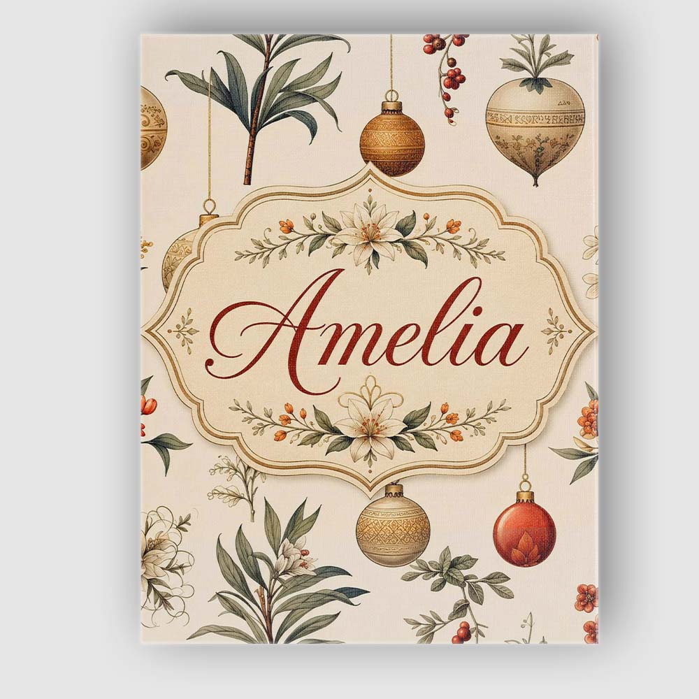 Personalised Name Elegant Botanical Christmas Custom Unique Gift Idea Modern Room Accent Canvas Wall Art Print Decor Picture Ready to Hang