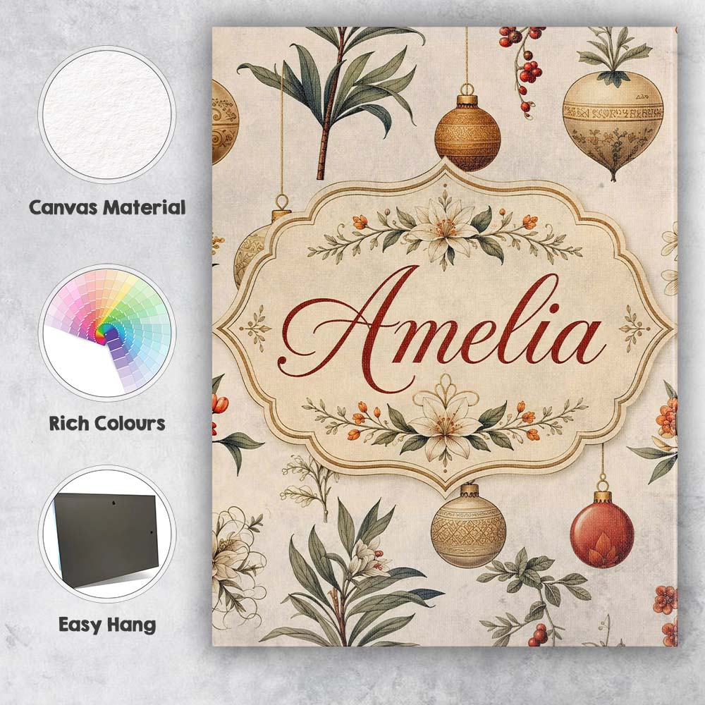 Personalised Name Elegant Botanical Christmas Custom Unique Gift Idea Modern Room Accent Canvas Wall Art Print Decor Picture Ready to Hang