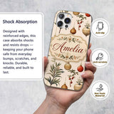 Elegant Botanical Christmas Baubles Floral Leaves Custom Name Protective Phone Case Mobile Cover Durable Everyday Smartphone Shock Resistant