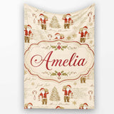 Rustic Santa Claus Script Text Christmas Tree Seamless Pattern  Personalised Custom Name Super Soft Fleece Blanket Bed Sofa Throw