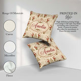 Custom Name Rustic Santa Claus Script Text Tree Seamless Pattern Square Filled Cushion Throw Pillow Sofa Bed Home Decor Zip Washable UK Made