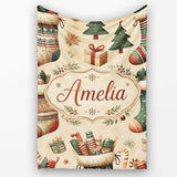 Cozy Christmas Stockings Gifts Candy Canes Seamless Pattern Lovely  Personalised Custom Name Super Soft Fleece Blanket Bed Sofa Throw