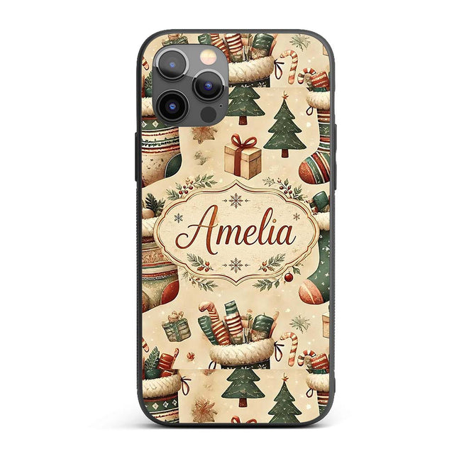 Cozy Christmas Stockings Gifts Printed Design Custom Name Protective Phone Case Mobile Cover Durable Everyday Smartphone Shock Resistant