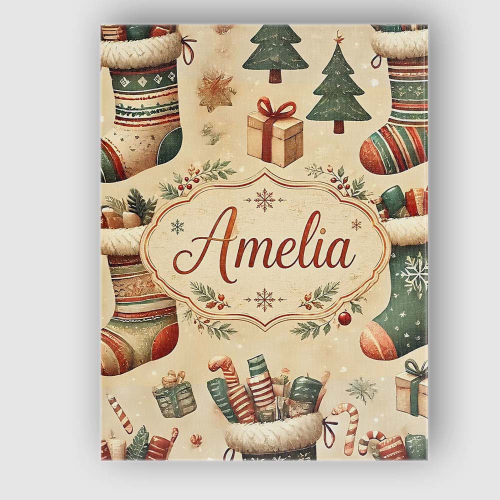 Personalised Name Cozy Christmas Stockings Custom  Unique Gift Idea Elegant Feature Canvas Wall Art Print Decor Picture Ready to Hang