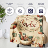 Cozy Christmas Stockings Gifts Candy Canes Seamless Pattern Lovely  Personalised Custom Name Super Soft Fleece Blanket Bed Sofa Throw