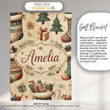 Cozy Christmas Stockings Gifts Candy Canes Seamless Pattern Lovely  Personalised Custom Name Super Soft Fleece Blanket Bed Sofa Throw