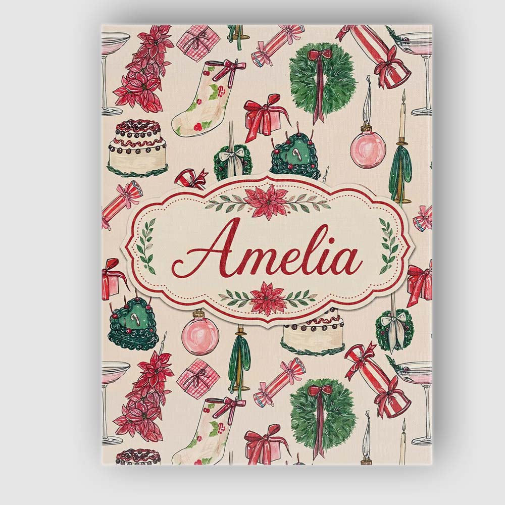 Personalised Name Festive Holiday Cakes Custom  Modern Room Accent Elegant Feature Canvas Wall Art Print Decor Picture Ready to Hang