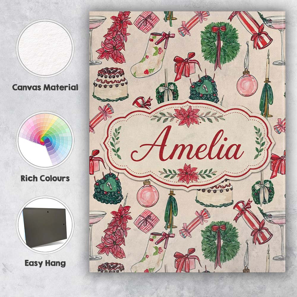 Personalised Name Festive Holiday Cakes Custom  Modern Room Accent Elegant Feature Canvas Wall Art Print Decor Picture Ready to Hang