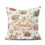 Custom Name Gingerbread Houses Candy Canes Winter Treats Pattern Square Filled Cushion Throw Pillow Sofa Bed Home Decor Zip Washable UK Made