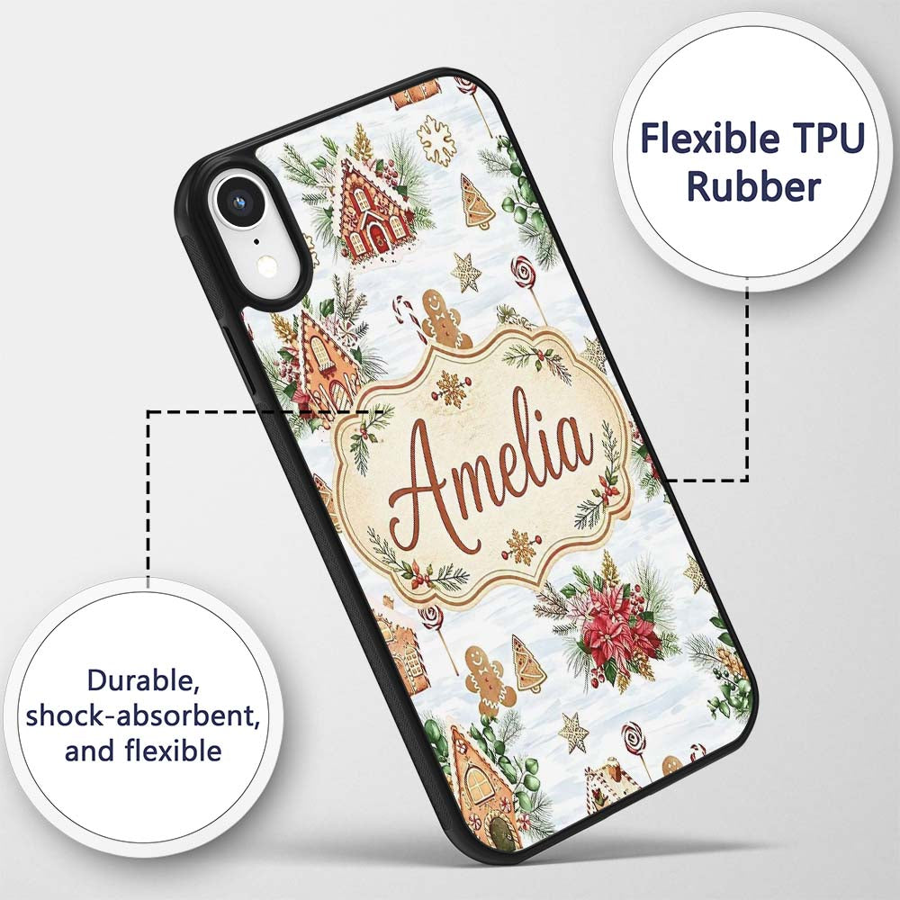 Gingerbread Houses Candy Canes Winter Treats Custom Name Protective Phone Case Mobile Cover Durable Everyday Smartphone Shock Resistant