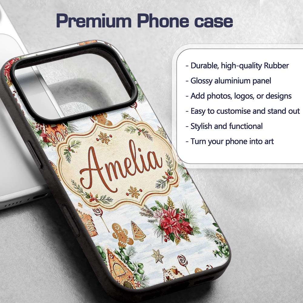 Gingerbread Houses Candy Canes Winter Treats Custom Name Protective Phone Case Mobile Cover Durable Everyday Smartphone Shock Resistant