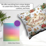 Custom Name Gingerbread Houses Candy Canes Winter Treats Pattern Square Filled Cushion Throw Pillow Sofa Bed Home Decor Zip Washable UK Made