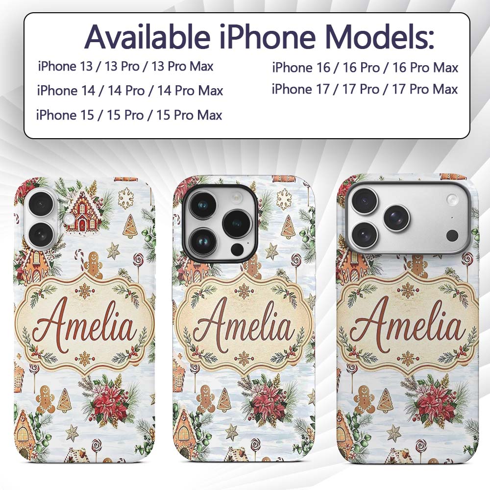 Gingerbread Houses Candy Canes Winter Treats Custom Name Protective Phone Case Mobile Cover Durable Everyday Smartphone Shock Resistant