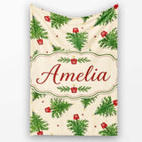 Simple Green Christmas Trees Minimal Seamless Pattern Lovely  Personalised Custom Name Super Soft Fleece Blanket Bed Sofa Throw