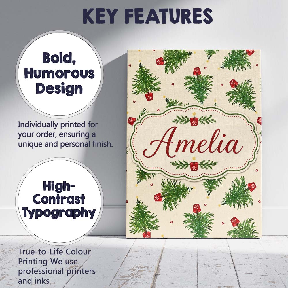 Personalised Name Simple Green Christmas Custom  Unique Gift Idea Elegant Feature Canvas Wall Art Print Decor Picture Ready to Hang