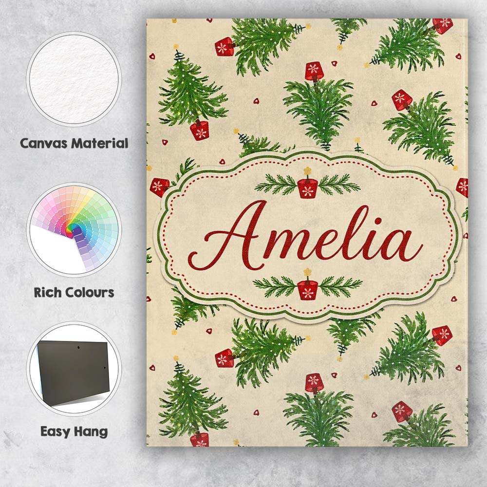 Personalised Name Simple Green Christmas Custom  Unique Gift Idea Elegant Feature Canvas Wall Art Print Decor Picture Ready to Hang