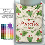 Simple Green Christmas Trees Minimal Seamless Pattern Lovely  Personalised Custom Name Super Soft Fleece Blanket Bed Sofa Throw