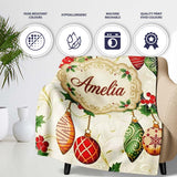 Elegant Holly Leaves Red Green Baubles Seamless Pattern Lovely  Personalised Custom Name Super Soft Fleece Blanket Bed Sofa Throw