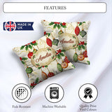 Custom Name Elegant Holly Leaves Green Baubles Seamless Pattern Square Filled Cushion Throw Pillow Sofa Bed Home Decor Zip Washable UK Made