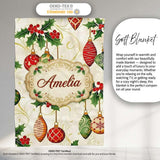Elegant Holly Leaves Red Green Baubles Seamless Pattern Lovely  Personalised Custom Name Super Soft Fleece Blanket Bed Sofa Throw