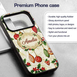 Elegant Holly Leaves Red Green Baubles Seamless Custom Name Protective Phone Case Mobile Cover Durable Everyday Smartphone Shock Resistant