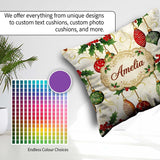 Custom Name Elegant Holly Leaves Green Baubles Seamless Pattern Square Filled Cushion Throw Pillow Sofa Bed Home Decor Zip Washable UK Made