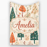 Scandinavian Style Christmas Trees Forest Seamless Pattern Lovely  Personalised Custom Name Super Soft Fleece Blanket Bed Sofa Throw