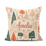 Custom Name Style Christmas Trees Forest Seamless Pattern Lovely Square Filled Cushion Throw Pillow Sofa Bed Home Decor Zip Washable UK Made