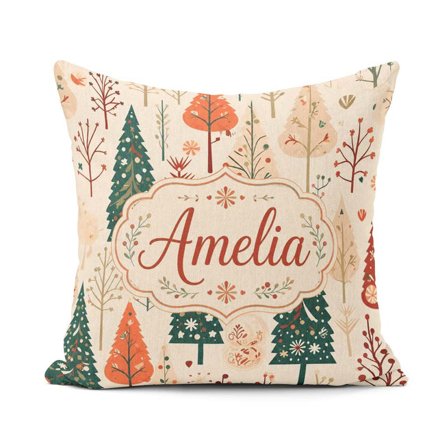 Custom Name Style Christmas Trees Forest Seamless Pattern Lovely Square Filled Cushion Throw Pillow Sofa Bed Home Decor Zip Washable UK Made