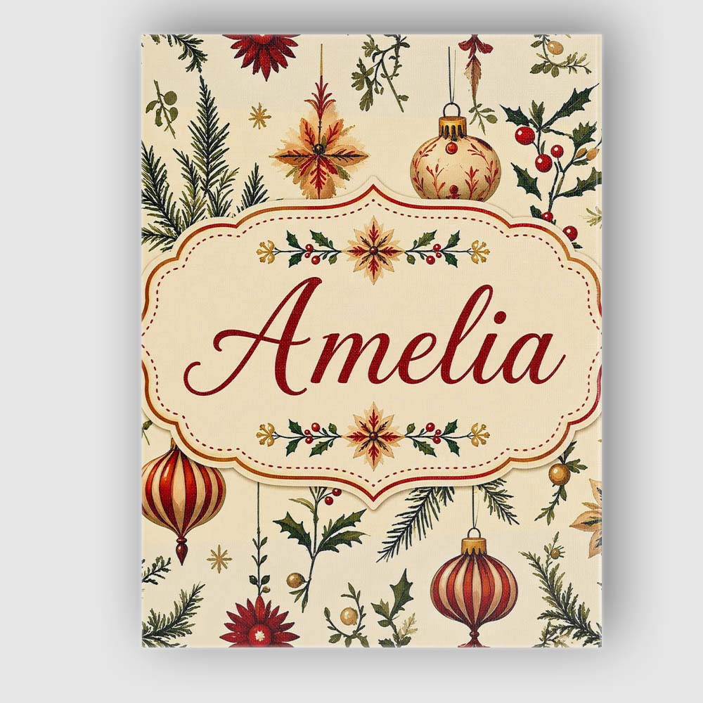 Personalised Name Elegant Christmas Baubles Custom  Bespoke Interior Contemporary Canvas Wall Art Print Decor Picture Ready to Hang