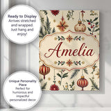 Personalised Name Elegant Christmas Baubles Custom  Bespoke Interior Contemporary Canvas Wall Art Print Decor Picture Ready to Hang