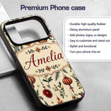 Elegant Christmas Baubles Holly Berry Botanical Custom Name Protective Phone Case Mobile Cover Durable Everyday Smartphone Shock Resistant