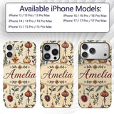 Elegant Christmas Baubles Holly Berry Botanical Custom Name Protective Phone Case Mobile Cover Durable Everyday Smartphone Shock Resistant