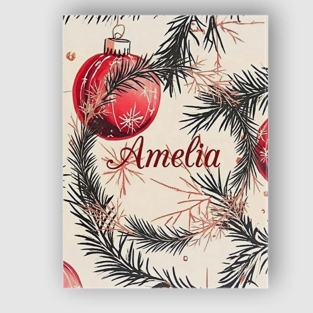 Personalised Name Red Christmas Baubles Custom  Modern Room Accent Elegant Feature Canvas Wall Art Print Decor Picture Ready to Hang
