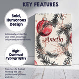 Personalised Name Red Christmas Baubles Custom  Modern Room Accent Elegant Feature Canvas Wall Art Print Decor Picture Ready to Hang