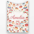 Pink Strawberry Cake Seamless Pattern Cute Dessert Sweet Food Design  Personalised Custom Name Super Soft Fleece Blanket Bed Sofa Throw