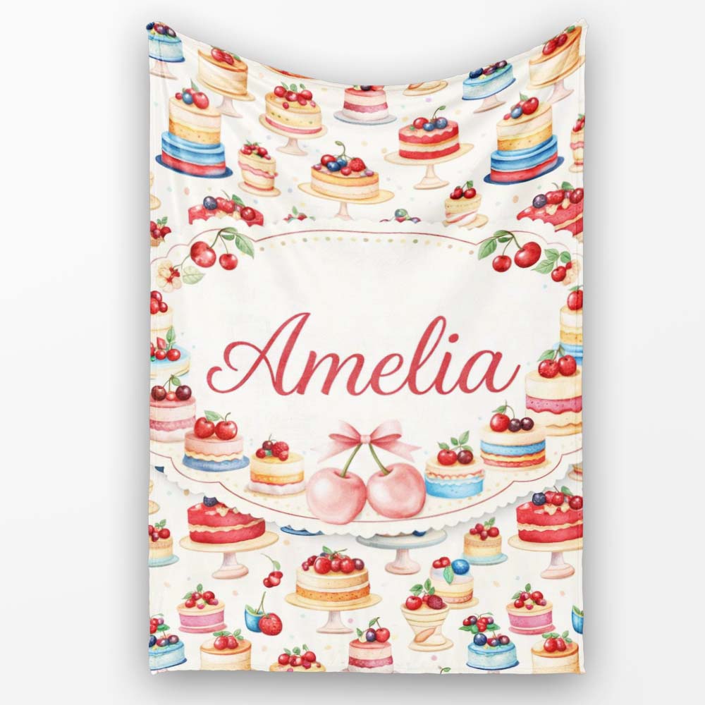 Pink Strawberry Cake Seamless Pattern Cute Dessert Sweet Food Design  Personalised Custom Name Super Soft Fleece Blanket Bed Sofa Throw