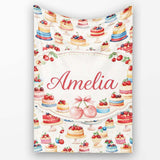 Pink Strawberry Cake Seamless Pattern Cute Dessert Sweet Food Design  Personalised Custom Name Super Soft Fleece Blanket Bed Sofa Throw