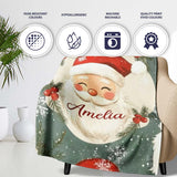 Cute Santa Claus Face Snowflakes Festive Seamless Pattern Lovely  Personalised Custom Name Super Soft Fleece Blanket Bed Sofa Throw