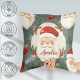 Custom Name Santa Claus Face Snowflakes Festive Seamless Pattern Square Filled Cushion Throw Pillow Sofa Bed Home Decor Zip Washable UK Made