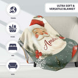 Cute Santa Claus Face Snowflakes Festive Seamless Pattern Lovely  Personalised Custom Name Super Soft Fleece Blanket Bed Sofa Throw