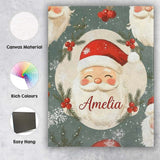 Personalised Name Cute Santa Claus Face Custom  Modern Room Accent Elegant Feature Canvas Wall Art Print Decor Picture Ready to Hang